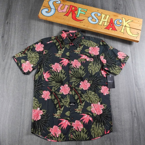 Mens Hurley Lanai Stretch Floral Print Short Sleeve Button Down Shirt Size S - Picture 1 of 11